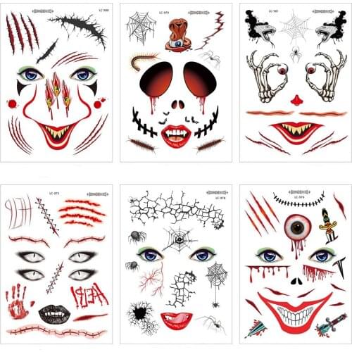 21 X 15 CM Waterproof Halloween tattoo stickers atmosphere funny scar make-up dance face stickers