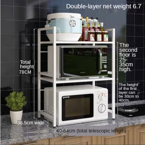 Retractable Microwave Oven Rack Kitchen Storage Shelf Multi-Layer Countertop Bowl Dish Bracket Household Double-layer Organizer