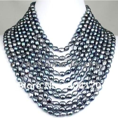 High Quality FPN0139 17-26" 10 Rows Black Baroque Pearl Necklace Wholesale Free Shipping