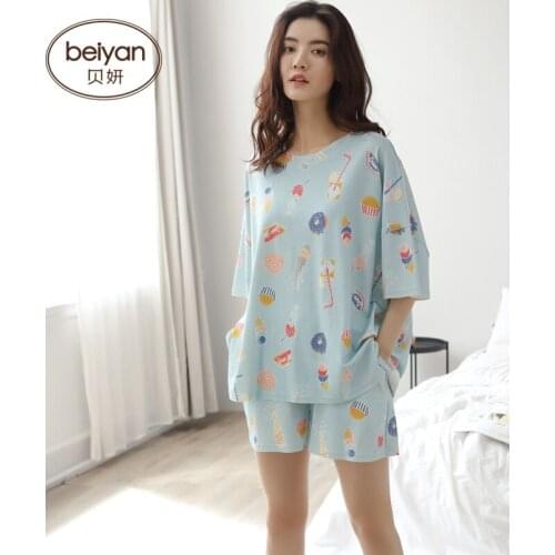 Female Sleeve Cotton Sleepwear Summer Fashion Thin Leisure household Suit