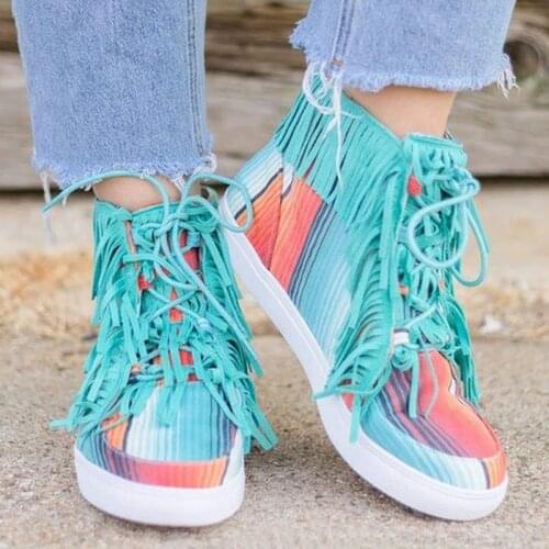 2020 Hot Women Sneakers Print Lace Up Tassel Sneakers Bowknot Design Butterfly Knot Ladies Flat Shoes Dropshipping