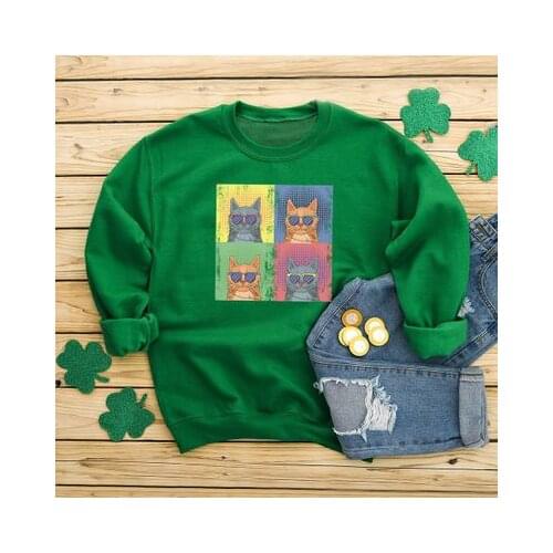 Autumn 2020 Womens Top Crewneck Pullover Casual Loose Long Sleeve Sweatshirt Funny Cat Print Sportswear Creative Graphic Hoodies