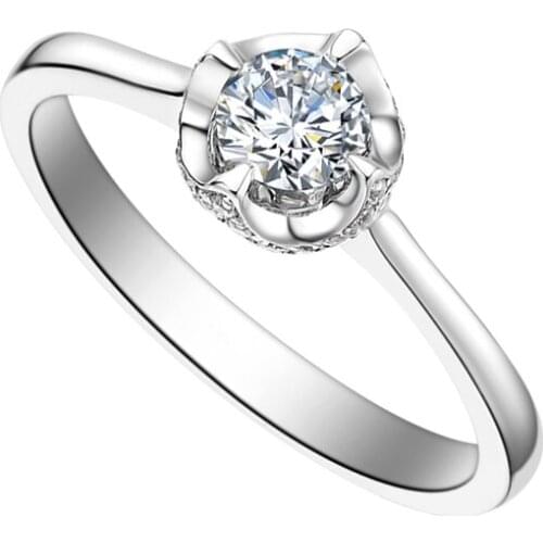 18K Au750 White Gold Ring Women Wedding Anniversary Engagement Party Ring Flower buds Round Moissanite Diamond Elegant Romantic