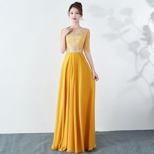 New Embroidery O-Neck Evening Dress Half Sleeves Empire A-Line Fashion Floor-Length Zipper Back Woman Formal Party Gowns A1307