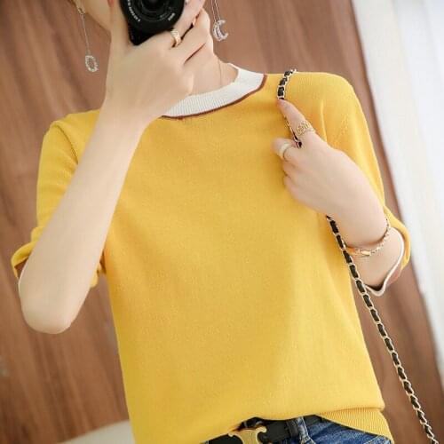 21 Hot sale 100% cotton T-shirt ladies O-neck short-sleeved knitted T-shirt fashion pullover ATTYYWS brand home style Authentic
