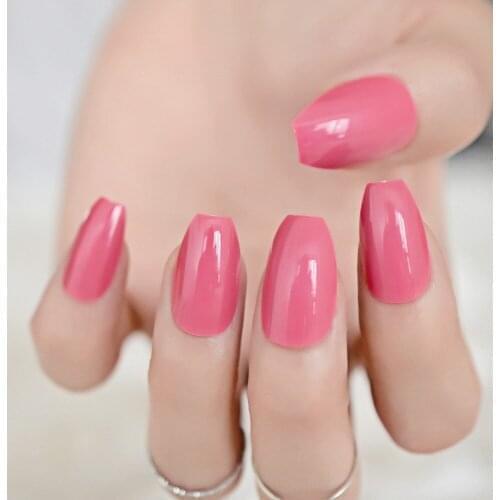 24pcs/set Coffin Ballerina Fake False Nails Watermelon Red Flat Shape Full Cover Fuax Ongles Beauty Makeup Manicure Tool