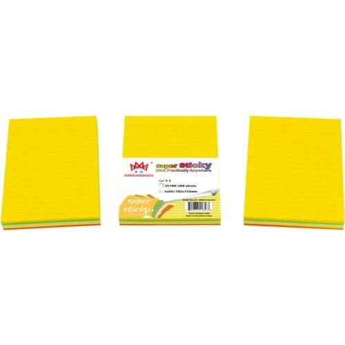 4A Super Sticky 4 x 6 Inches Neon Assorted Lined Planner Stickers Notepad Kawaii Memo Pad To Do List Self-Stick Note 4A 406S-Lx3