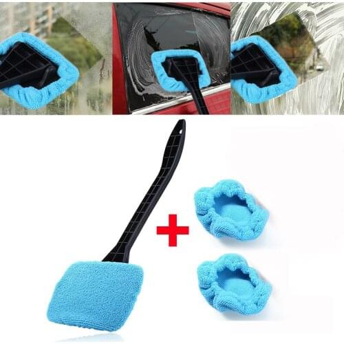 Car Window Windshield Wiper Microfiber Cloth Auto Window Cleaner Long Handle Car Washable Brush Clean Tool with extra 2pcs Cloth