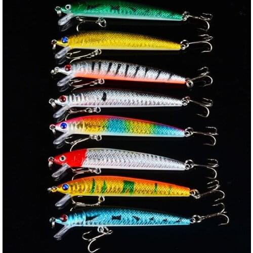 Free shipping 8pcs/lot Laser Minnow Fishing Lure pesca hooks fish wobbler tackle crankbait artificial japan hard bait swimbait