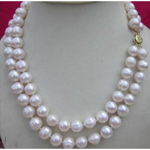 Noble jewelry 2 row 9-10MM NATURAL WHITE SOUTH SEA PEARL NECKLACE 17 - 18INCH DIY women hot sale jewelry