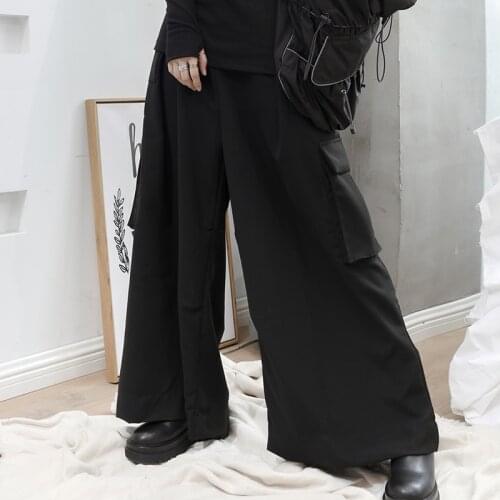 Black casual pants pants womens wide leg pants high waist Street size black hip hop street punk nightclub personality