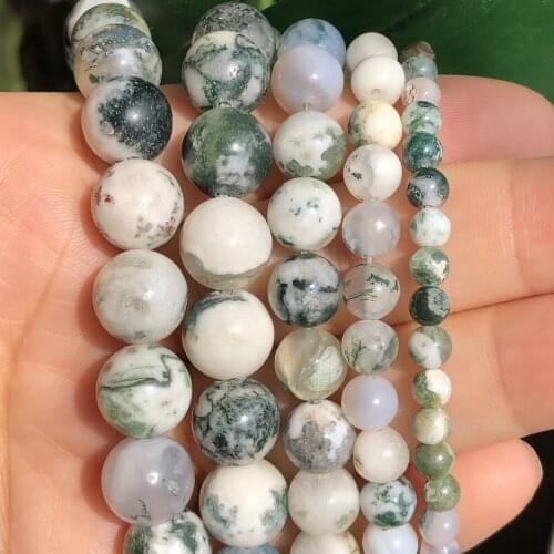 Natural Tree Agates Onyx Stone Beads Round Loose Spacer Beads for Jewelry Making Diy Bracelet Accessories 4/6/8/10/12MM 15"Inch