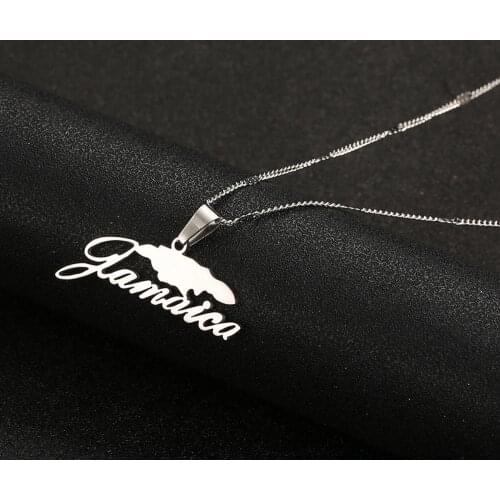 Stainless Steel Trendy Jamaica Map Pendant Necklaces for Women Girls Jamaican Map Chain Jewelry Gifts