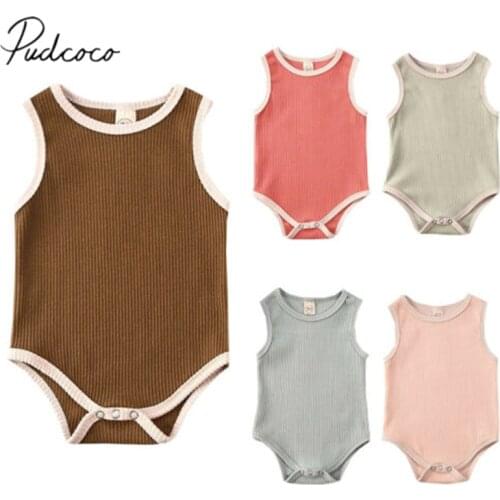 2020 Baby Summer Clothing Infant Baby Boy Girl Clothes Sleeveless Jumpsuit Ribbed Bodysuit Solid Outfit 3-24M