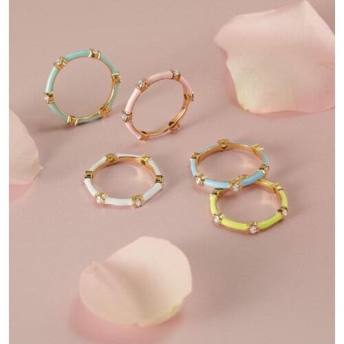 CZ Stacking Band Ring Gold Color Pastel Enamel Sparking Cubic Zirconia Eternty Rings