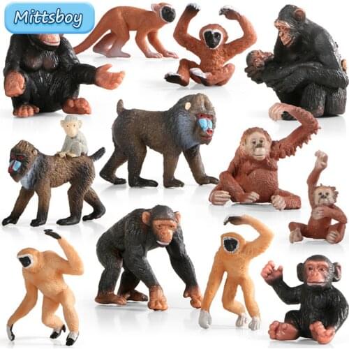 Simulation Wild Animal Model Toy Set Gibbon Monkey Orangutan Action Figure Orangutan Cognition Educational Toy for Children Gift