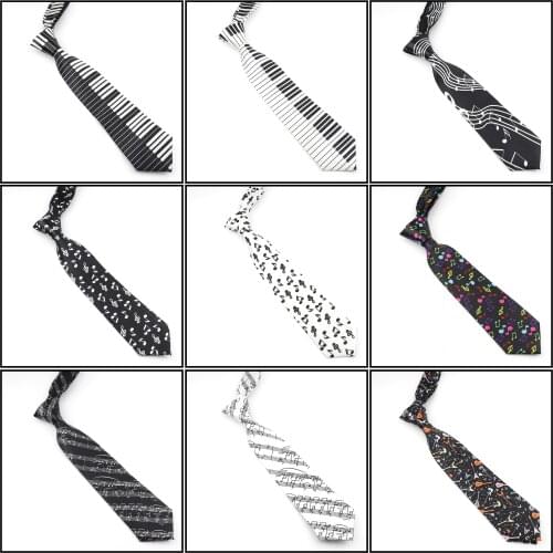Classic Fashion Mens Skinny Tie Colorful Musical Notes Printed Piano Guitar Polyester 8cm Width Necktie Party Gift Accessory