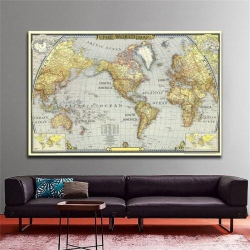 Globe World Map 90*60cm No Frame Atlas Poster 1943 World Map Wall Sticker Decoration for Home Office School Supplies
