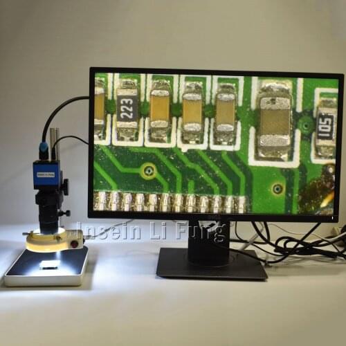 HD 1080P 2.0MP 60FPS HDMI Microscope Industrial Camera+8X-130X Adjustable Magnification Zoom C-mount Lens+LED Light+Holder