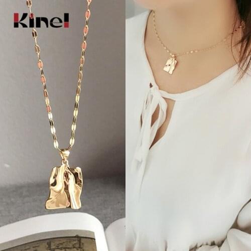 Kinel 925 Sterling Silver Irregular Wave Pendant Necklace 18K Gold INS Necklace Korea Fine Jewelry