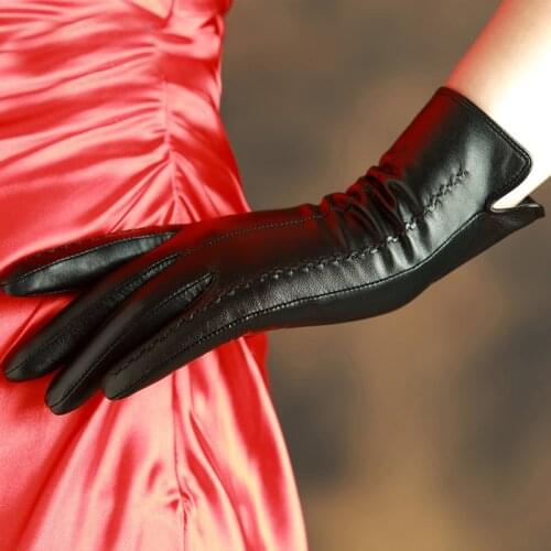 KLSS Brand Genuine Leather Women Gloves Fashion Elegant Lady Sheepskin Gloves High Quality Goatskin Glove Plus Velvet 860