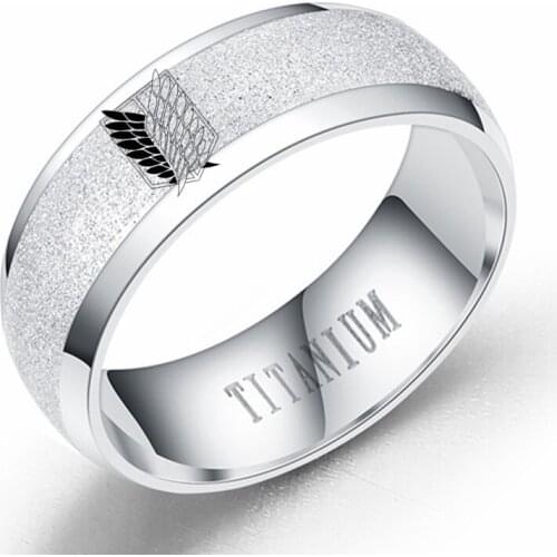 8mm Attack on Titan Black sliver Stainless Steel Ring Wings Of Liberty Flag Finger Rings For Men Women Jewelry Anime Fans
