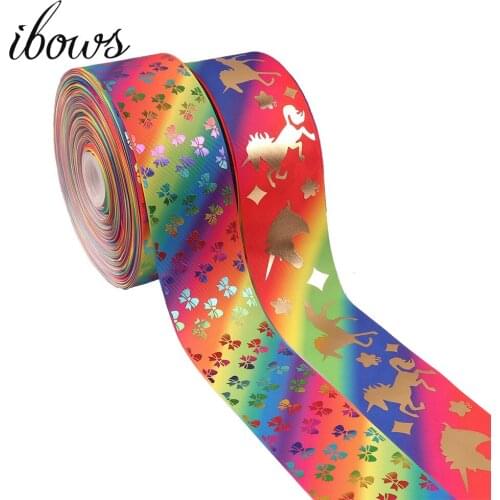 2Yards 3"(75mm) Grosgrain Ribbon Colorful Foil Horse Printed Ribbon For DIY Hair Bows Craft Material Home Decoration Accessories