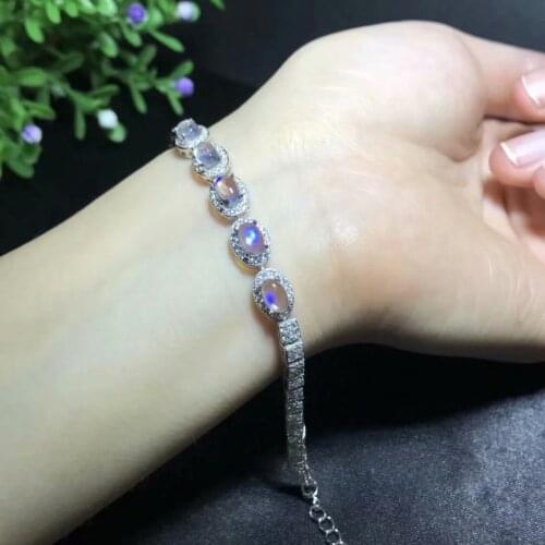 925 silver inlaid with natural blue Moonstone bracelet Beautiful jewelry. Birthday gift for dinner