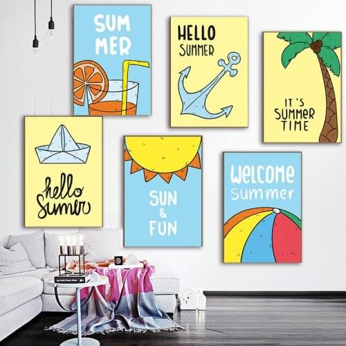 Cartoon Canvas-Posters And Prints Beach Summer Vacation Canvas Painting Kids Room Nordic Poster Wall Pictures Unframed