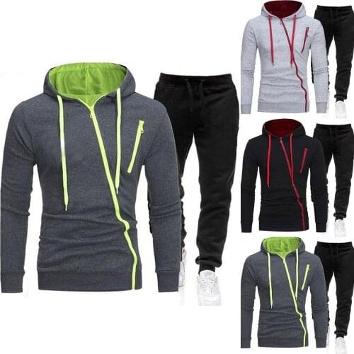 Men Long Sleeve Zip Hoodie Sweatshirt Pants Tracksuit Autumn Winter Outfit Set