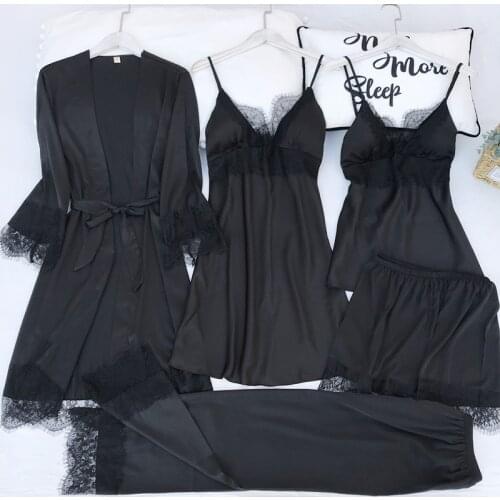 Women Nighty&Robe SET Kimono Gown Bride Bridesmaid Wedding Robe Sleepwear Suit Satin SEXY Lace Nightwear Casual Loose Nightgown