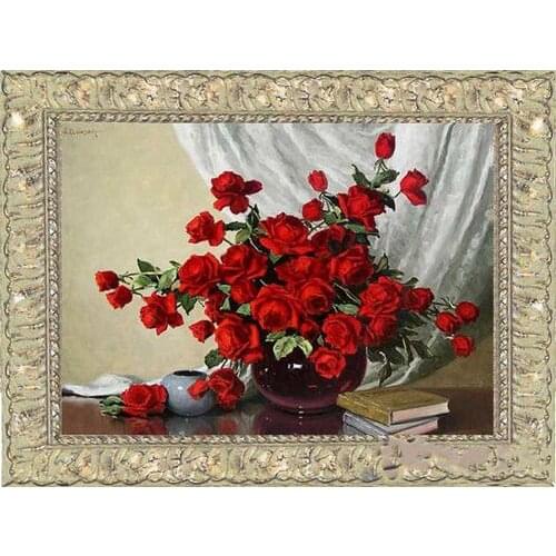 New Red Rose Vase Flower For Embroidery Needlework Crafts 14CT Unprinted Cross Stitch Kits Art DIY Quality Handmade Decor