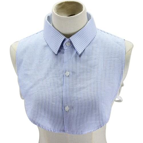 New Women Striped Cotton Fake Collar Blouse Vintage Detachable Shirt Mens Shirt False Collar Lapel Blouse Half Shirt Top Decor