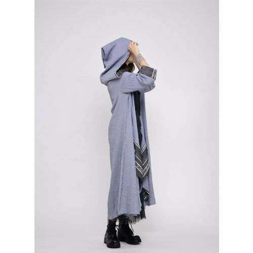 Charming Wicca Gothic Witch Hooded Quality Fabric Winter Blue Poncho Cape Coat For Women