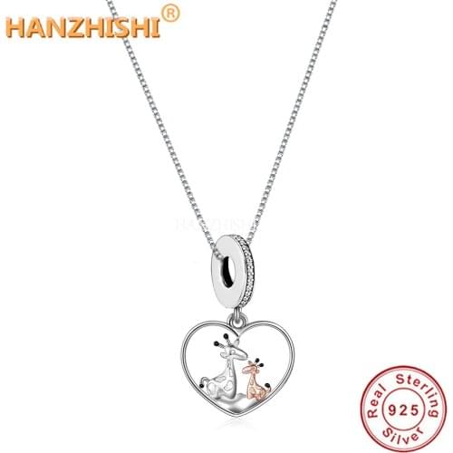 Deer Necklace 925 Sterling Silver Animal Giraffe Heart Pendant Necklaces Girl Jewellery Gift for Women Girls Mum Mothers Day