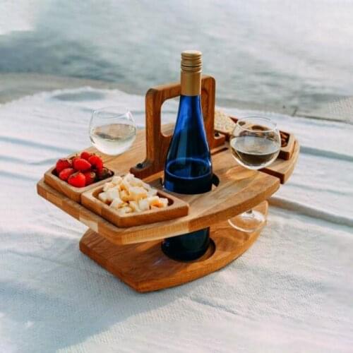 Portable Outdoor Wine Table Mini Wooden Round Foldable Desktop Desk Furniture Party Travel Picnic Folding Low Tables Snack Tray