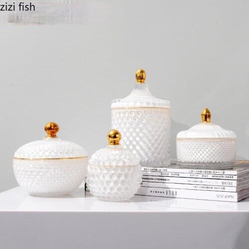Embossed White Glass Storage Jar Household Candy Jewelry Storage Jar Kitchen Seasoning Box Kitchen Storage Container Home Decor