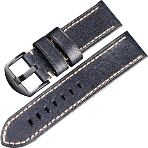 Handmade Retro Leather Strap Half-Fold Leather Watchband, Suitable For Man PAM111 441 20MM 22MM 24MM, RoyalBlue