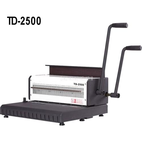 TD-2500 2 Handle Manual Spiral Double Wire Binding Machine 40pcs Square Punch Hole File Book A4 Paper Binder Puncher Machine