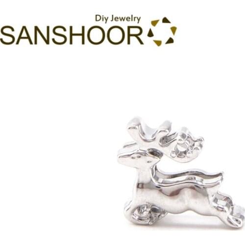 SANSHOOR Plain Deer 10mm Slide Charms Fit Stainless Steel Armband Diy Christmas Keeper Bracelets For Women New Year Gifts 6Pcs