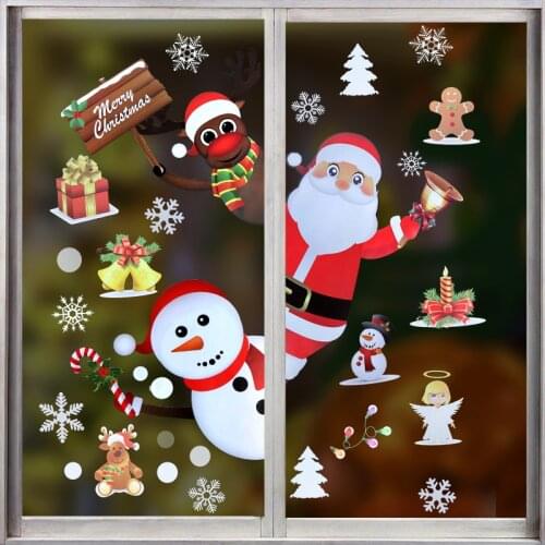Merry Christmas Wall Stickers Window Glass Sticker Santa Snowflake Xmas Decoration for Home New Year Navidad Noel Natal Decor