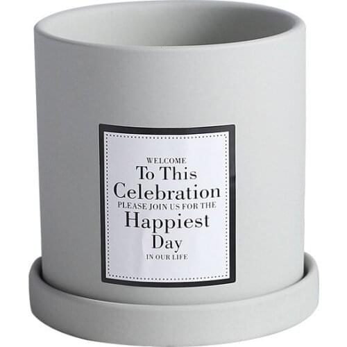 Nordic straight tube Decal simple artistic personality small with tray chassis plant small bonsai ceramic flowerpot