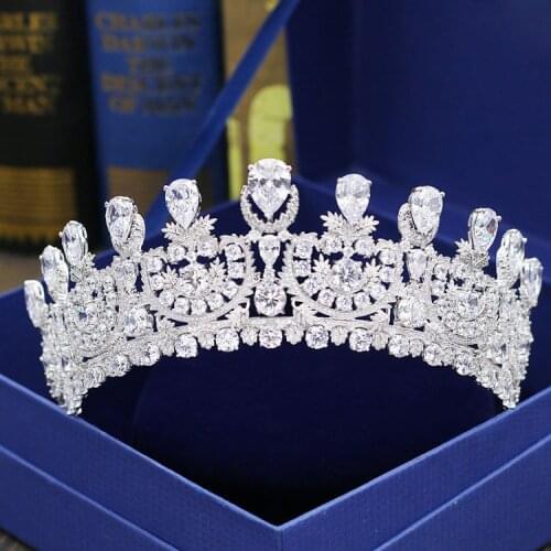 SLBRIDAL Gorgeous Wedding Cubic Zircon Tiara Bridal CZ Crown Queen Princess Pageant Party Headpiece Bridesmaids Hair Accessories