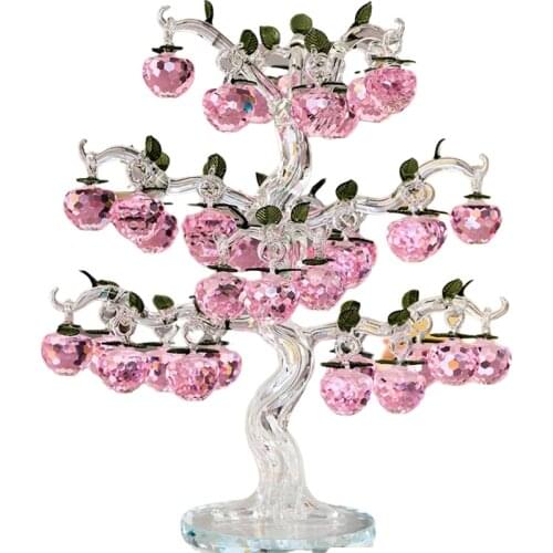 Glass Crystal Pink Apple Tree Figurines Crafts Fengshui Ornament Home Decor Christmas New Year Gifts Souvenirs Decor Ornament