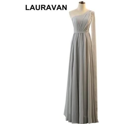 Top fashion woman one shoulder gray long dresses chiffon 2020 plus size grey formal bridesmaid party dress wedding party