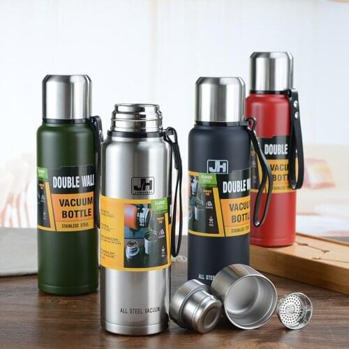 304 stainless steel vacuum flask, large capacity outdoor sports bottle with rope, gift cup 1000ml stainless steel water bottle