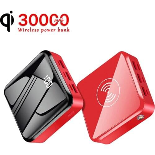 30000mAh Power Bank Wireless Charger Portable Powerbank Mini External Battery Fast Charging Power Bank Charger for Xiaomi iPhone
