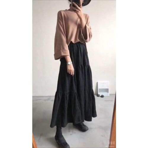 Free Shipping 2019 New Fashion Spring Denim All-match Vintage Jeans Elastic Waist Long Maxi Skirt For Women A-line Black Skirts