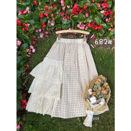 Mori Girl Embroidered Lace Skirt Sen Sweet Retro Plus Size Stitching WomenS Long Loose Cake Skirt 682