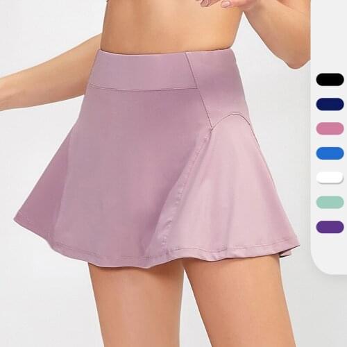 Professional Women Solid Color Tennis Badminton Skirt Sports Exercise Yoga Skort Breathable Quick Drying Double-Layer High Waist
